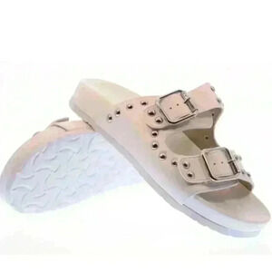 NIB Coco Perla Paris Philipa White Studded Strap Sliders Sandals Sz 7.5 US 38 EU